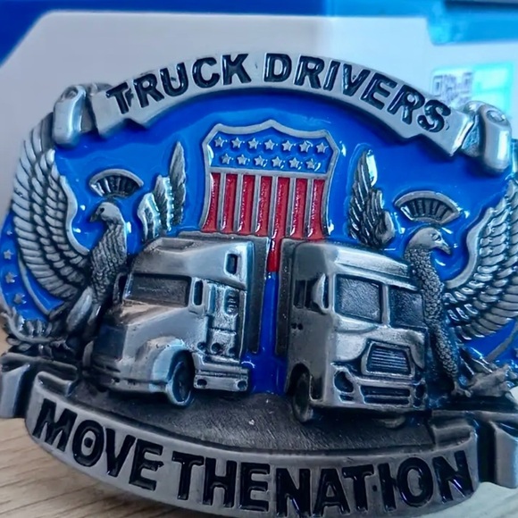 Truck Drivers Belt Buckle - Silver and Blue - Picture 4 of 7